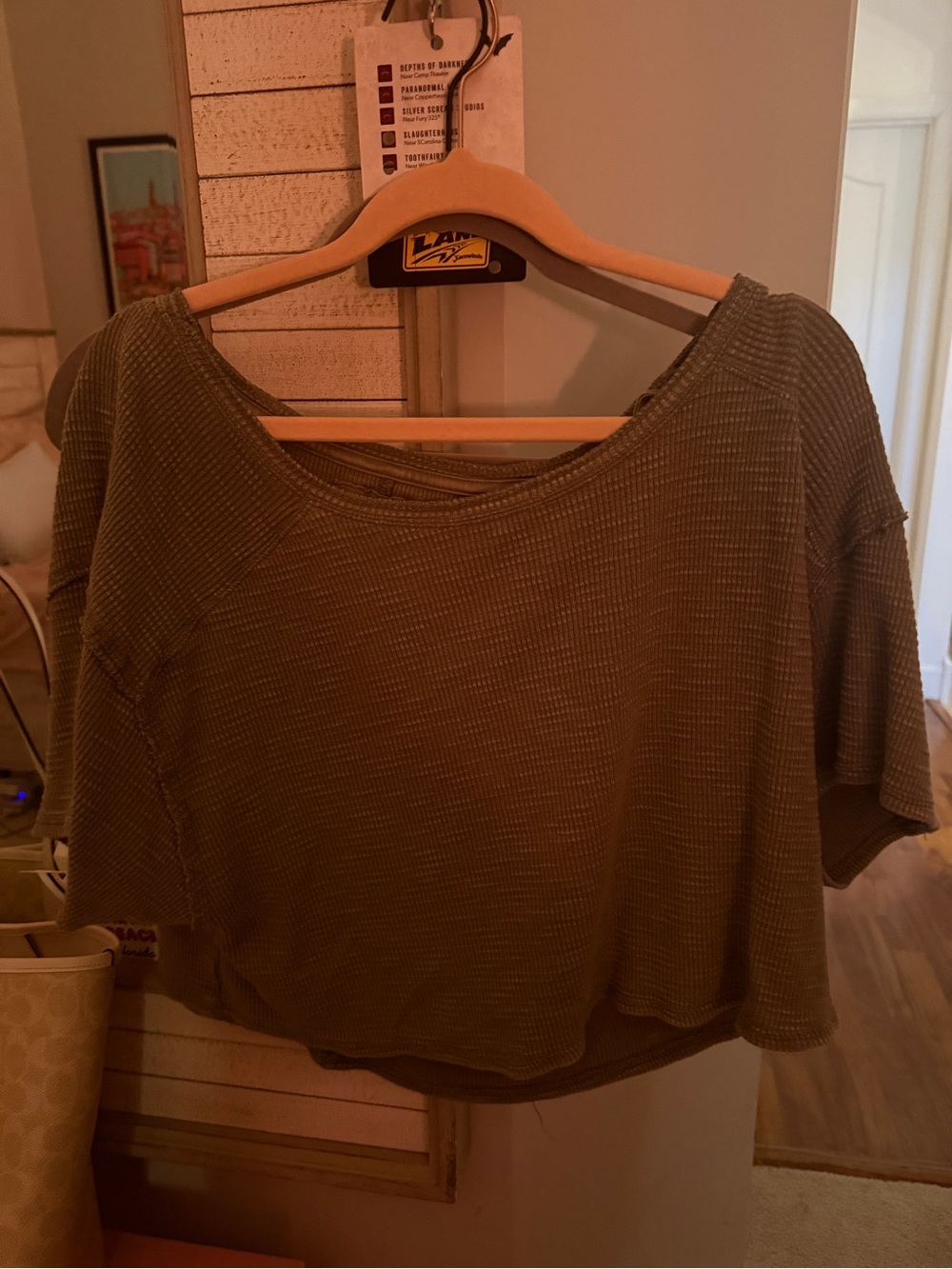 aerie Olive Green Waffle-Knit Crop Top
